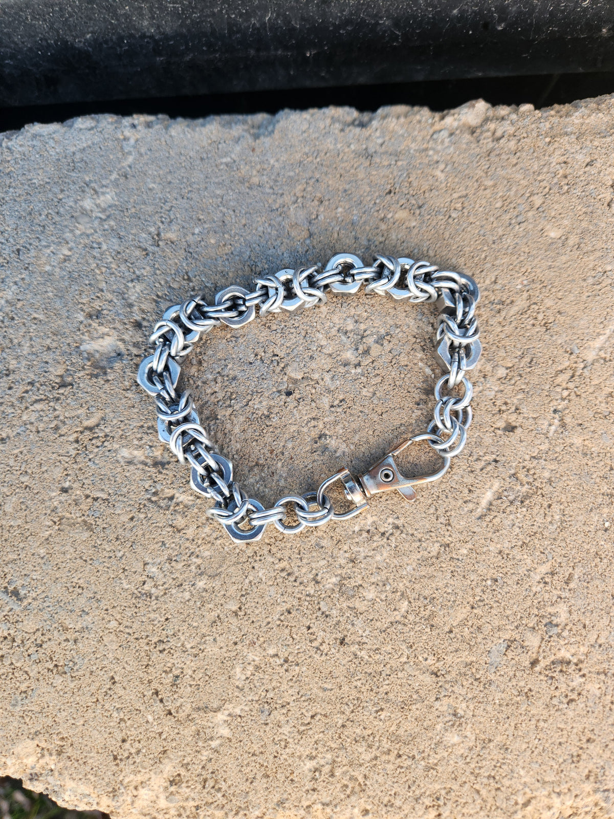 Polished Steel Ring and "Nut" Chain Bracelet - Simple Design with Smooth Finish