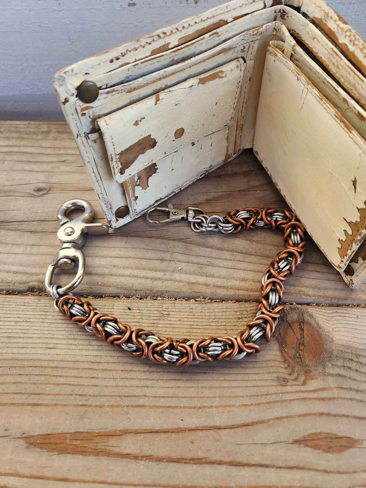 14in. Copper and Polished Steel Ring Wallet Chain - Elegant Design with Decorative Elements
