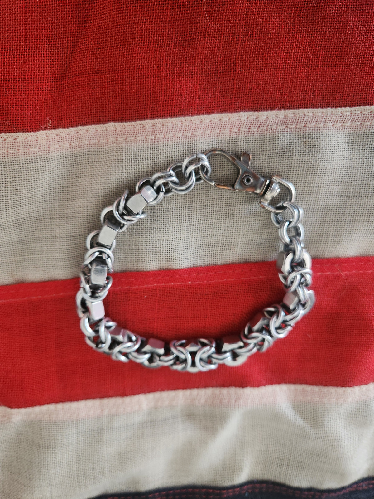 Polished Steel Ring and "Nut" Chain Bracelet - Simple Design with Smooth Finish