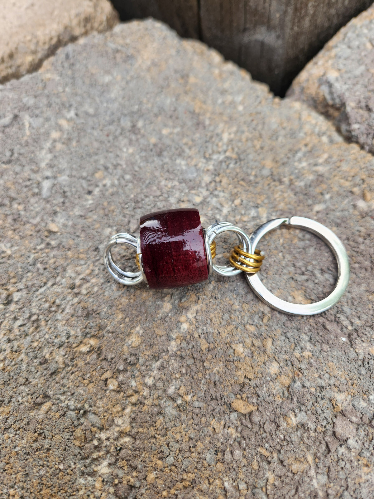 Purple Heart Exotic Wood Key Chain - Unique Design with purple Wood Accent and Silver Rings