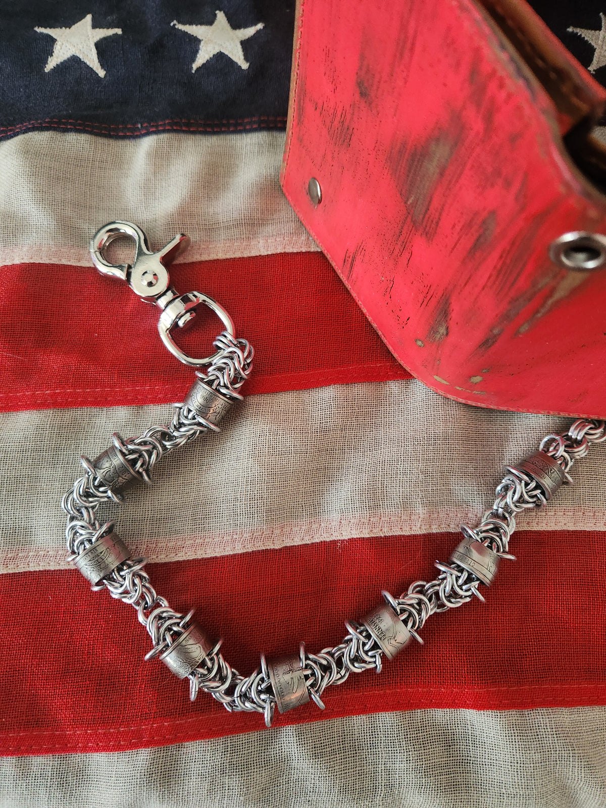 17in. Custom rolled United States quarter wallet chain with Polished steel rings