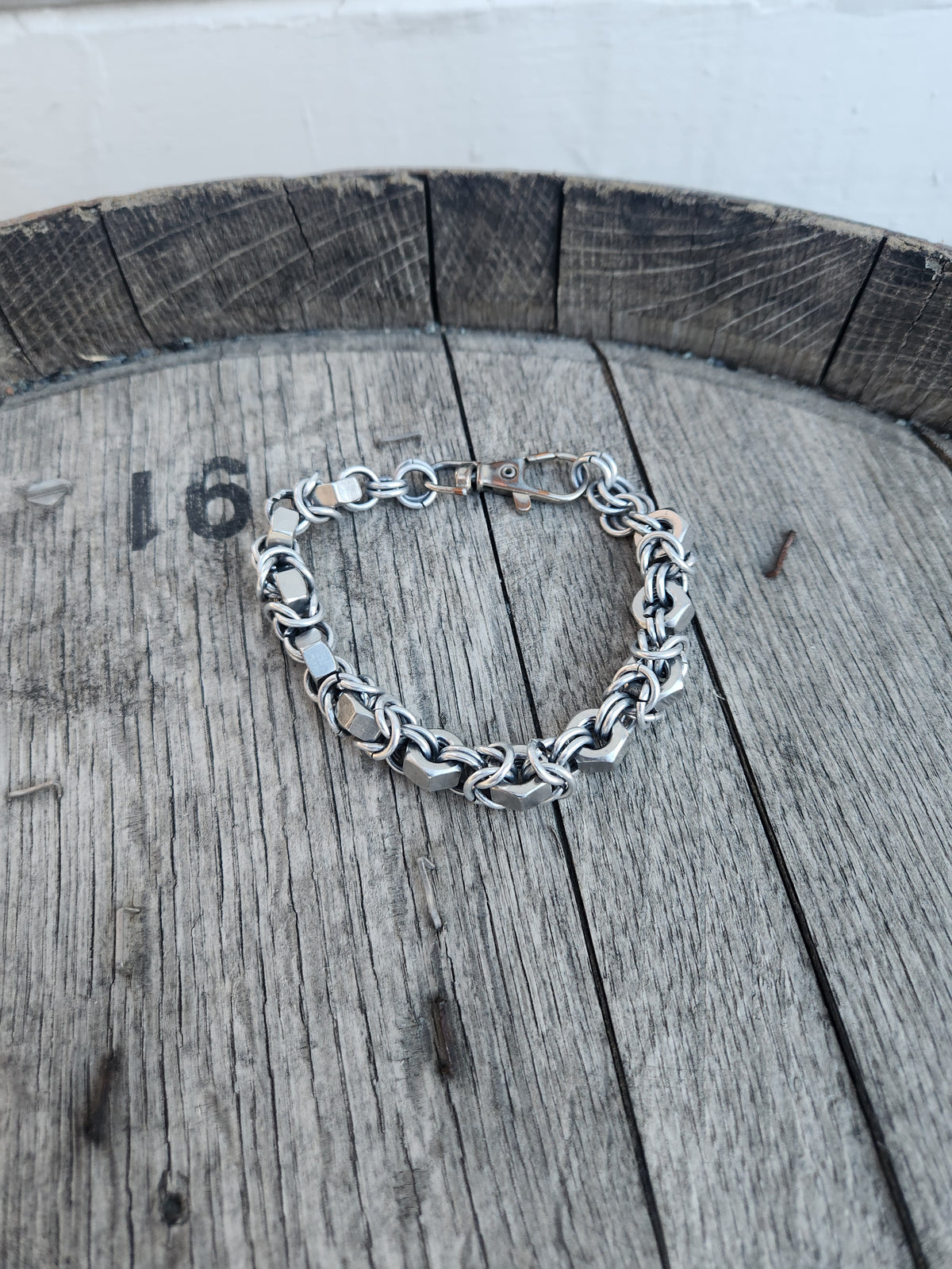 Polished Steel Ring and "Nut" Chain Bracelet - Simple Design with Smooth Finish