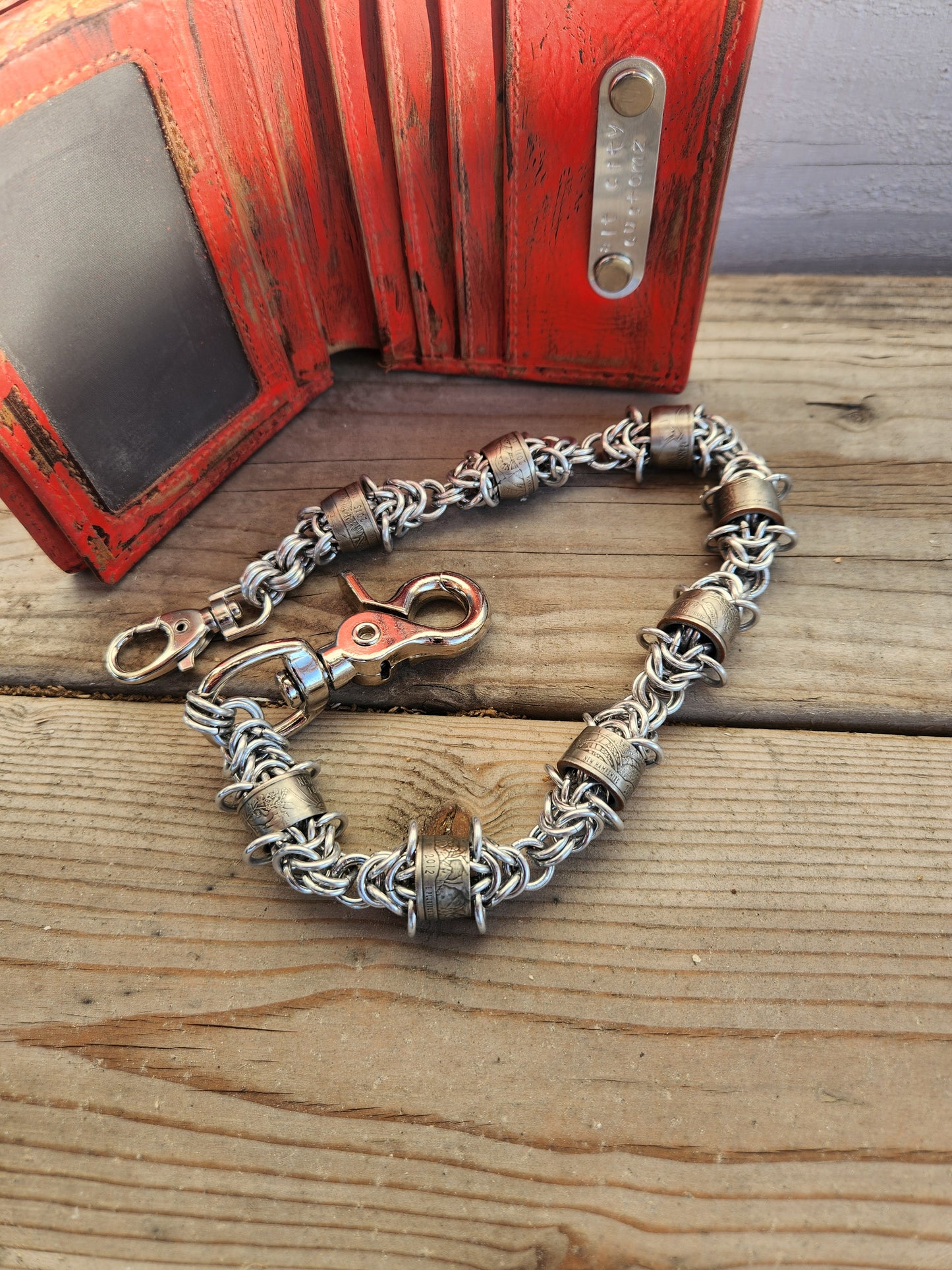 17in. Custom rolled United States quarter wallet chain with Polished steel rings