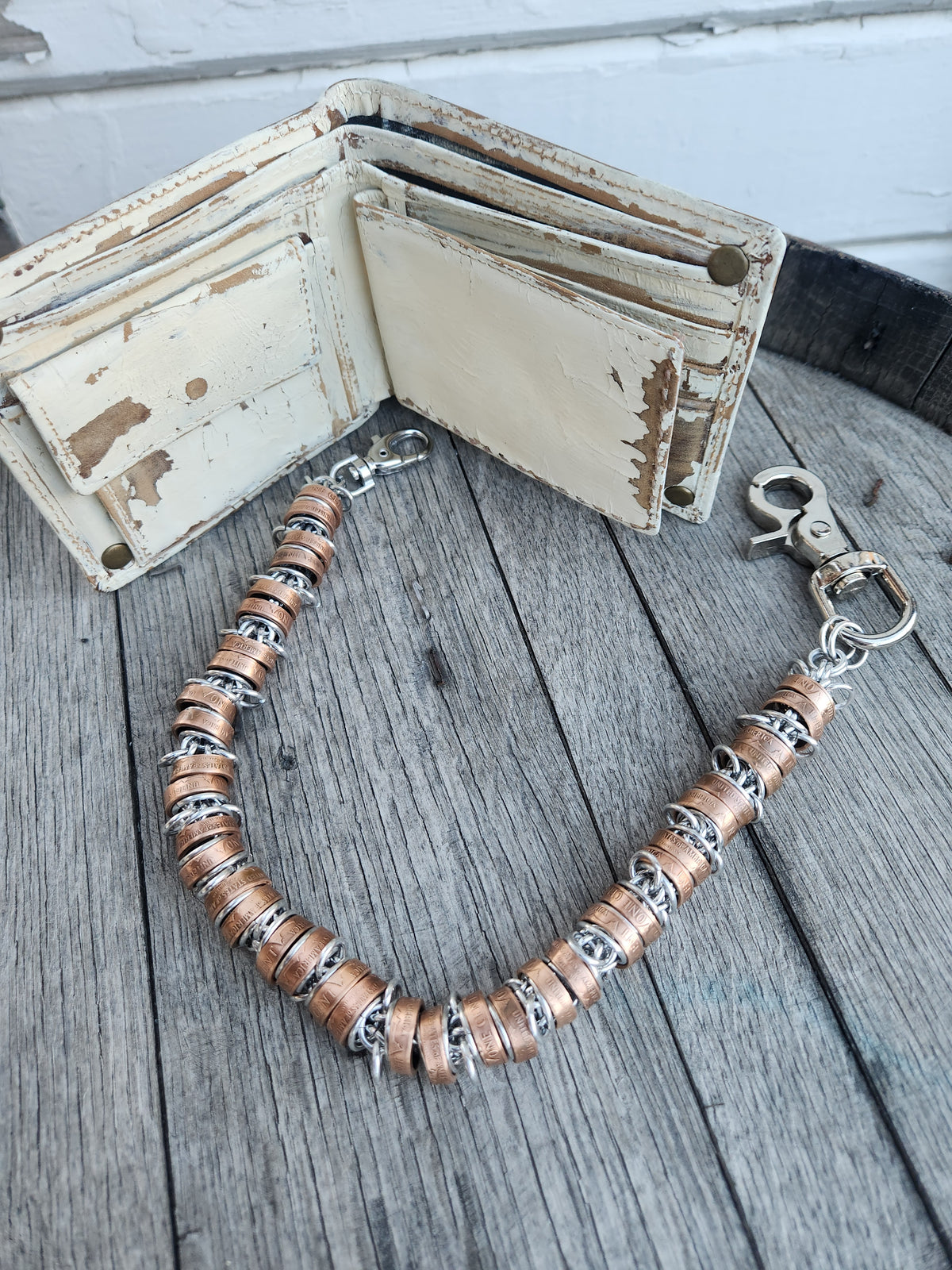 18in. Custom United States Penny Wallet Chain with Unique Braided Design and Adjustable Buckle Closure