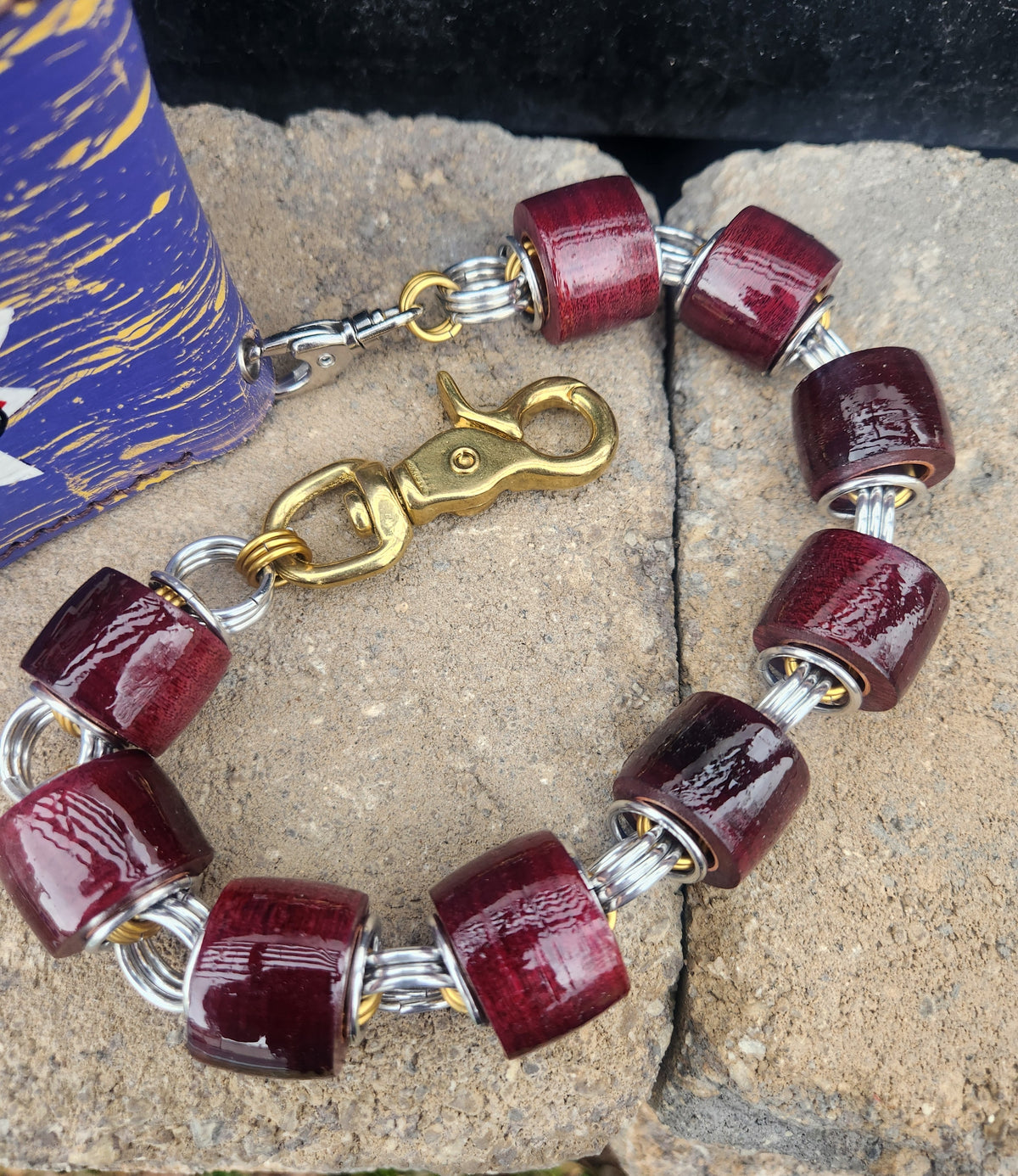 18in. Exotic Wood "Purple Heart" and polished Steel with Brass Rings