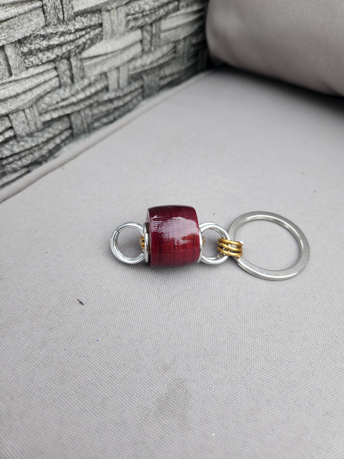 Purple Heart Exotic Wood Key Chain - Unique Design with purple Wood Accent and Silver Rings