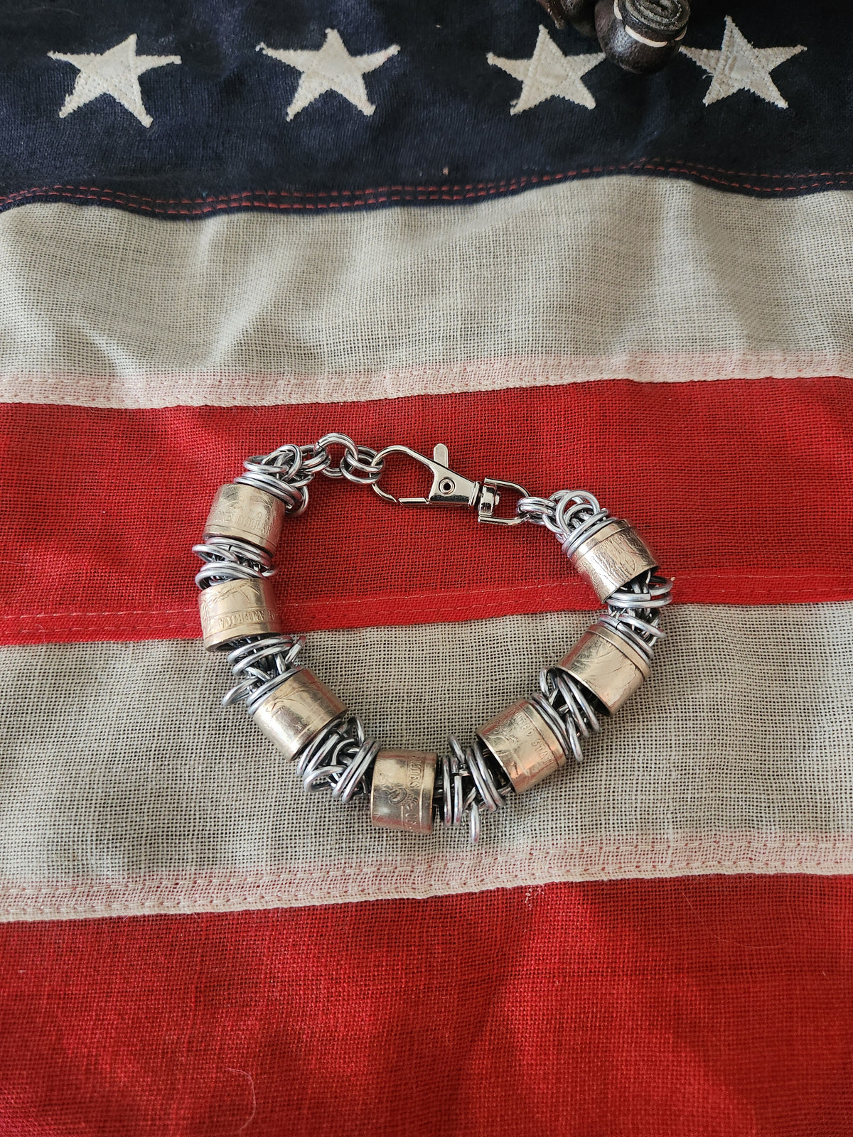 Custom United States Gold Dollar Coin and Polished Steel Bracelet - Customizable Design with Chain Link