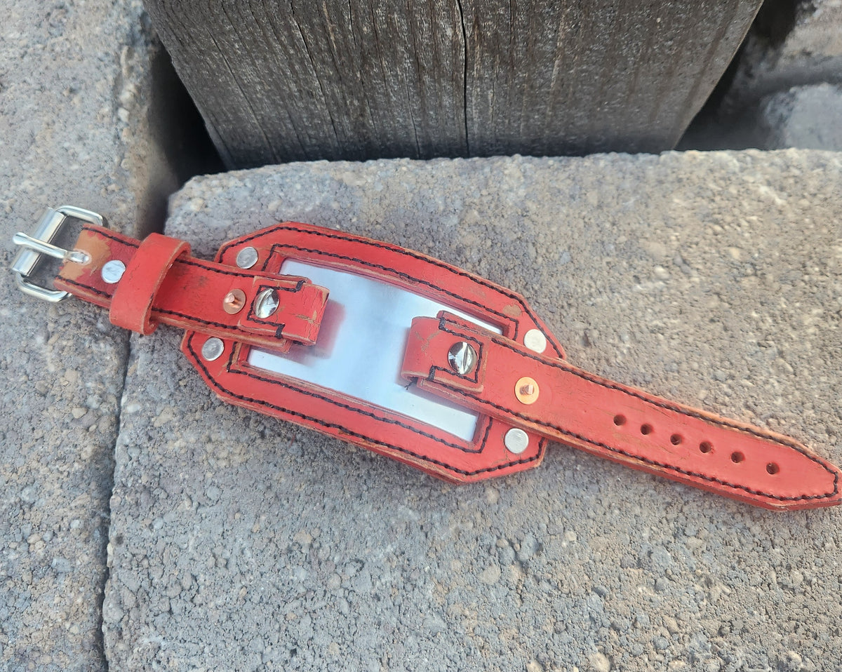 Custom Vintage Red and Polished Steel Smart Watch with Adjustable Strap and Durable Design