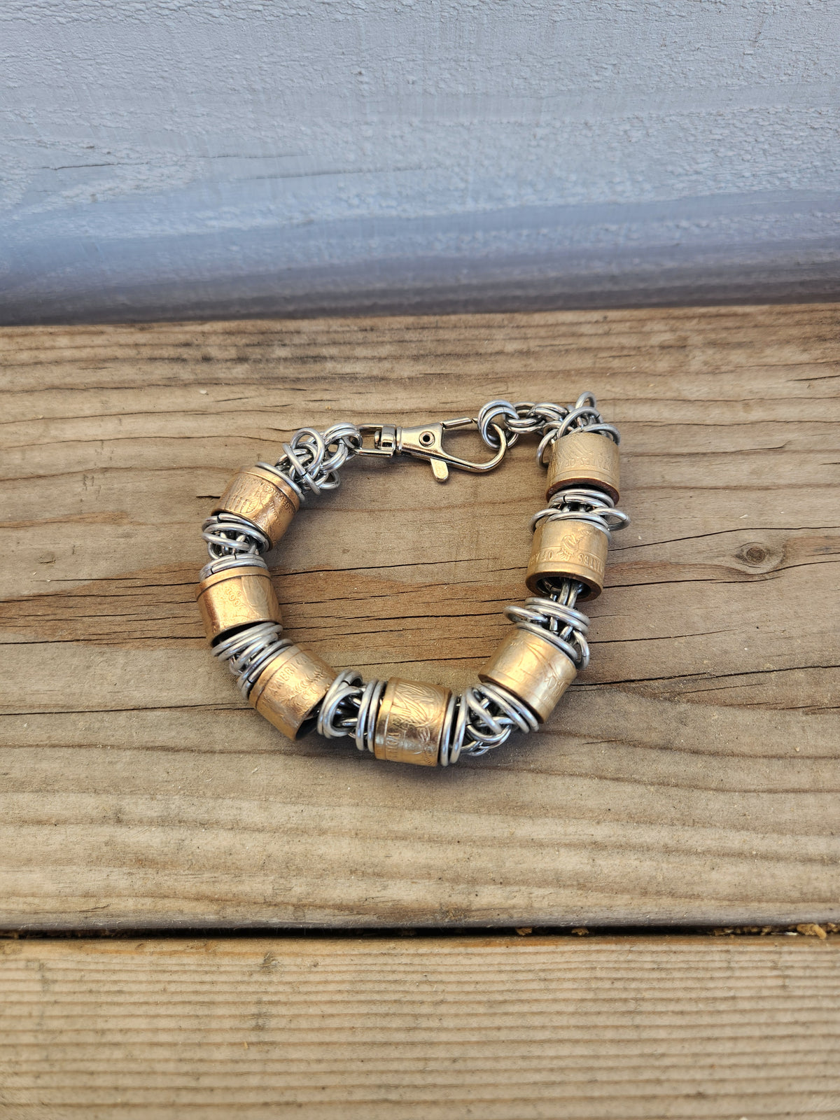 Custom United States Gold Dollar Coin and Polished Steel Bracelet - Customizable Design with Chain Link